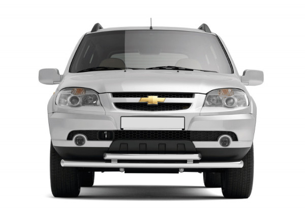 Защита переднего бампера двойная диаметром 63/51 мм (НПС) Chevrolet NIVA с 2009
