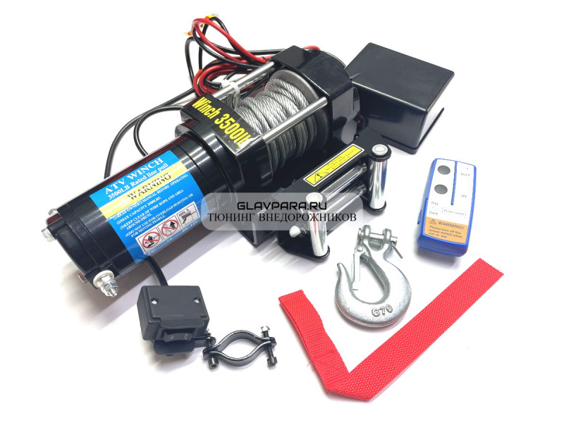 Лебедка электрическая Electric Winch 12V 3500lbs / 1587 кг стальной трос