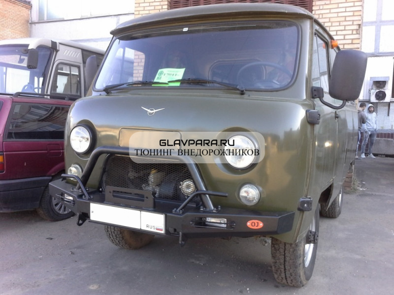 Бампер передний силовой OJeep для УАЗ Буханка с кенгурином + доп. опции Бампер передний силовой OJeep для УАЗ Буханка с кенгурином + доп. опции