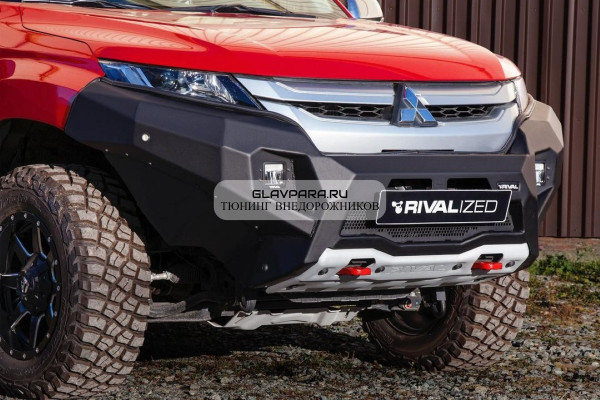 Бампер силовой передний RIVAL алюминиевый Mitsubishi L200 2018+ рестайлинг (без ПТФ)