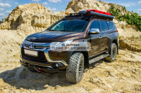 Багажник экспедиционный STC Mitsubishi Pajero Sport 2016+ ШТОРКА дальний и рабочий свет