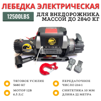 Лебедка автомобильная электрическая 12V PRO TOP 12500lbs 5670 кг синтетический трос (216/1)