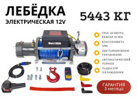 Лебедка электрическая 12V Electric Winch BOSSLAND 12000lbs / 5443 кг синтетический трос 10х22