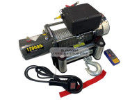 Лебедка электрическая 12V Electric Winch SC 12000lbs / 5443 кг IP66 стальной трос (влагозащита, радиоуправление,высокая скорость)