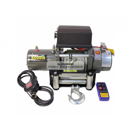 Лебедка электрическая 12V Electric Winch SC 6000lbs / 2722 кг IP66 (3 контакта) стальной трос (влагозащита, радиоуправление,высокая скорость)