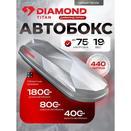 Автобокс Diamond TITAN 440 литров (серый) 1820х830х420 мм двухсторонний