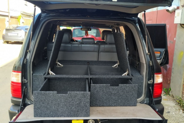 Органайзер в багажник для Toyota Land Cruiser 100 (2 выдвижных ящика+спальник)