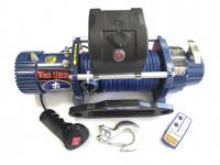 Лебедка электрическая Soulik WINCH 12000lbs/5000kg 12v Синтетический трос (влагозащищенная с радиатором охлаждения, скоростной редуктор) Синяя