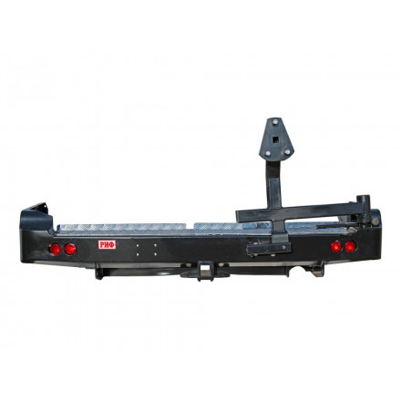 Бампер РИФ силовой задний Toyota Land Cruiser 105 с квадратом под фаркоп, калиткой и фонарями