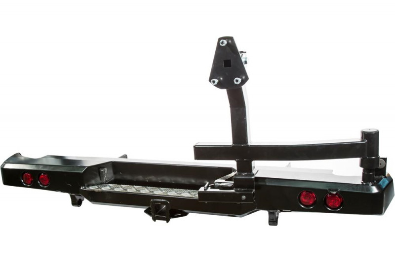 Бампер силовой задний РИФ для VW Amarok с квадратом под фаркоп, калиткой, фонарями, подсветкой номера Бампер силовой задний РИФ для VW Amarok с квадратом под фаркоп, калиткой, фонарями, подсветкой номера