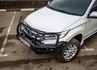 Бампер силовой передний РИФ для Mitsubishi Pajero Sport 2015+ с доп. фарами (арт. B0205), защитной дугой, защитой бачка омывателя, под парктроник