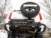 Бампер РИФ задний силовой/защита штатного бампера Mitsubishi Pajero Sport 2015-2020 c квадратом под фаркоп, калиткой, подсветкой номера Бампер РИФ задний силовой/защита штатного бампера Mitsubishi Pajero Sport 2015-2020 c квадратом под фаркоп, калиткой, подсветкой номера