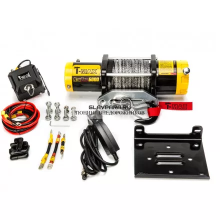 Лебедка электрическая T-MAX 12V PRO 6000 lbs 2720 кг синтетический трос Лебедка электрическая T-MAX 12V PRO 6000 lbs 2720 кг синтетический трос