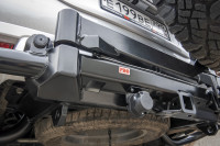 Бампер задний силовой/защита штатного бампера РИФ Toyota Land Cruiser Prado 150 c квадратом под фаркоп, калиткой, подсветкой номера
