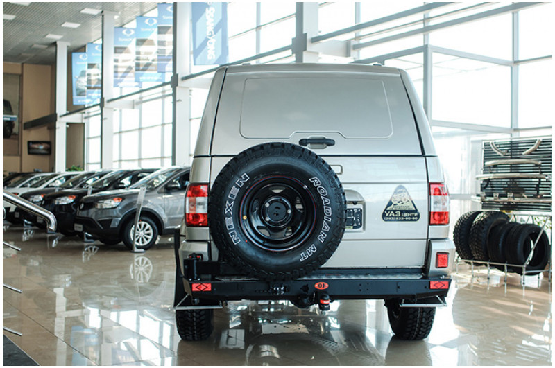 Задний силовой бампер OJ 03.418.03 для УАЗ Пикап с облегчённой калиткой под запаску Задний силовой бампер OJ 03.418.03 для УАЗ Пикап с облегчённой калиткой под запаску