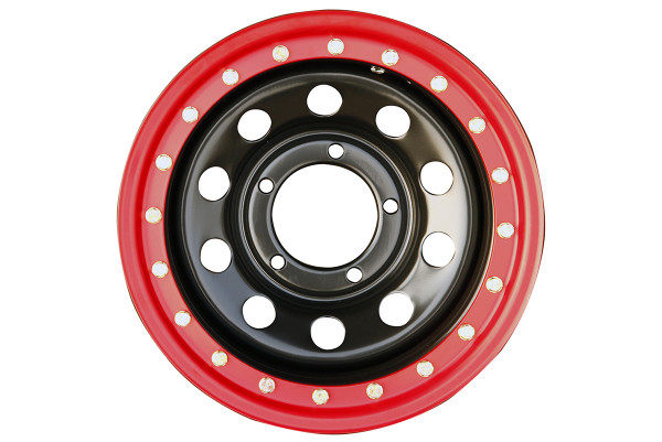 Стальной колесный диск с псевдо-бедлоком ORW черный с красным ободом 5x139,7 8xR15 d110 ET-19